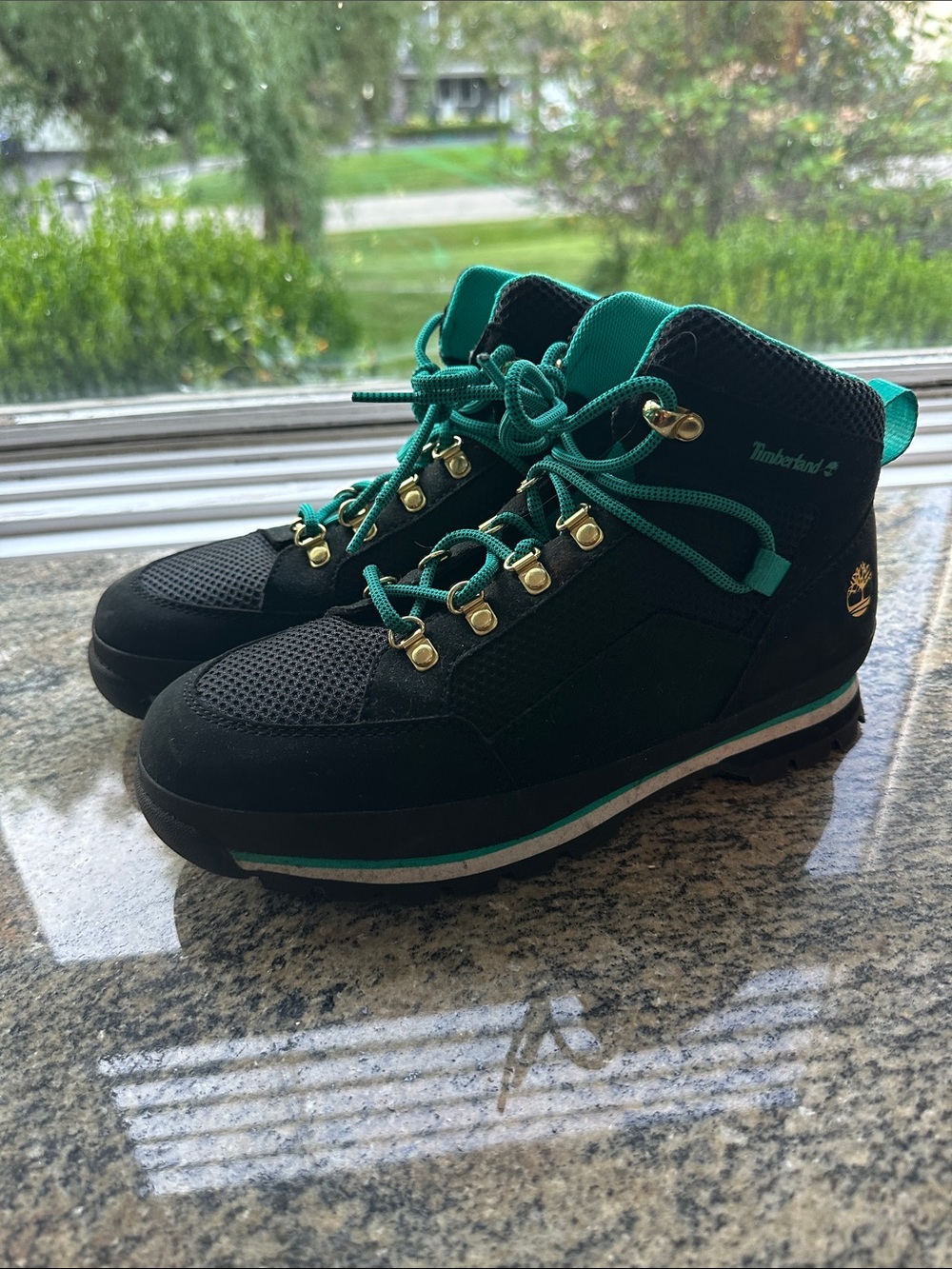 Timberland Black and Teal Trim Women's Lace-Up Hiking Boots
